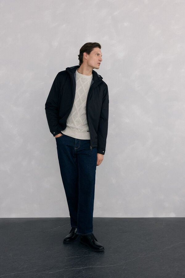 Pedro del Hierro Zip fastening jacket with hood Black