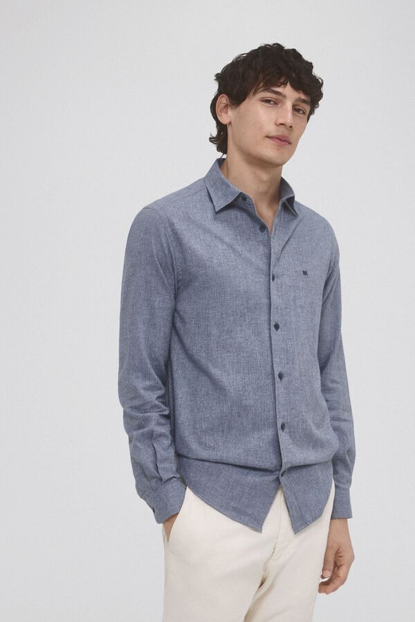 Pedro del Hierro Camisa de sarja com toque de caxemira suave Azul