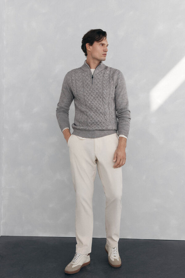 Pedro del Hierro Structured wool jersey-knit sweater with zip fastening Grey