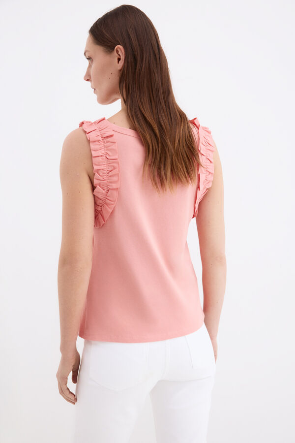 Pedro del Hierro T-shirt al&ccedil;as com folhos Coral