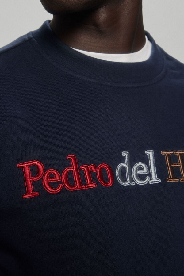 Pedro del Hierro Contrast embroidered logo sweatshirt Blue