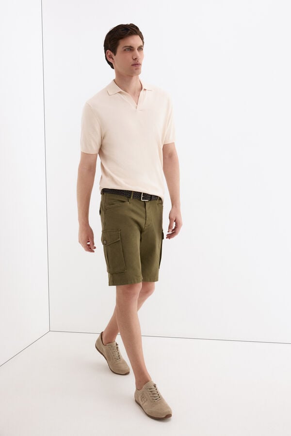 Pedro del Hierro Textured cargo Bermuda shorts Green