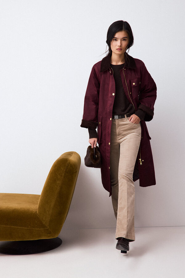 Pedro del Hierro Waxed long puffer parka Burgundy