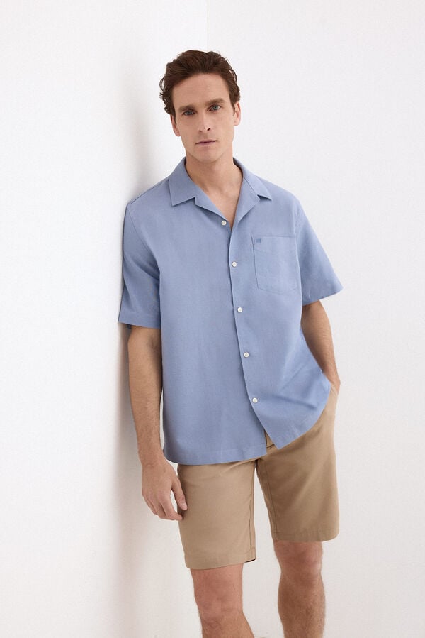 Pedro del Hierro Linen cotton short sleeve shirt Blue