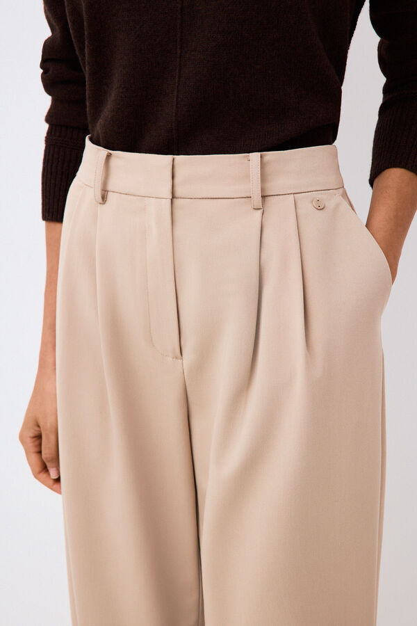 Pedro del Hierro Pantal&oacute;n con pinzas Beige