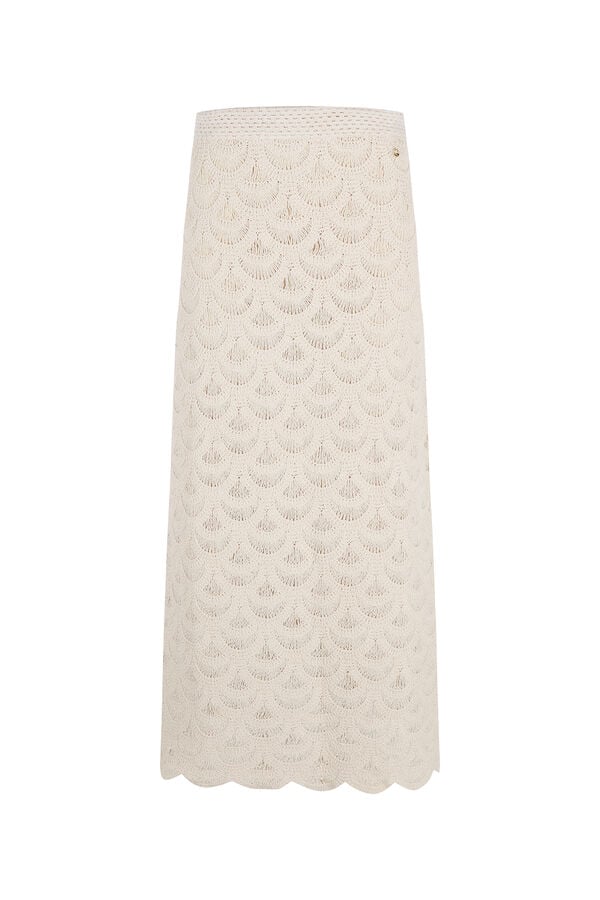 Pedro del Hierro Crochet midi straight skirt Beige