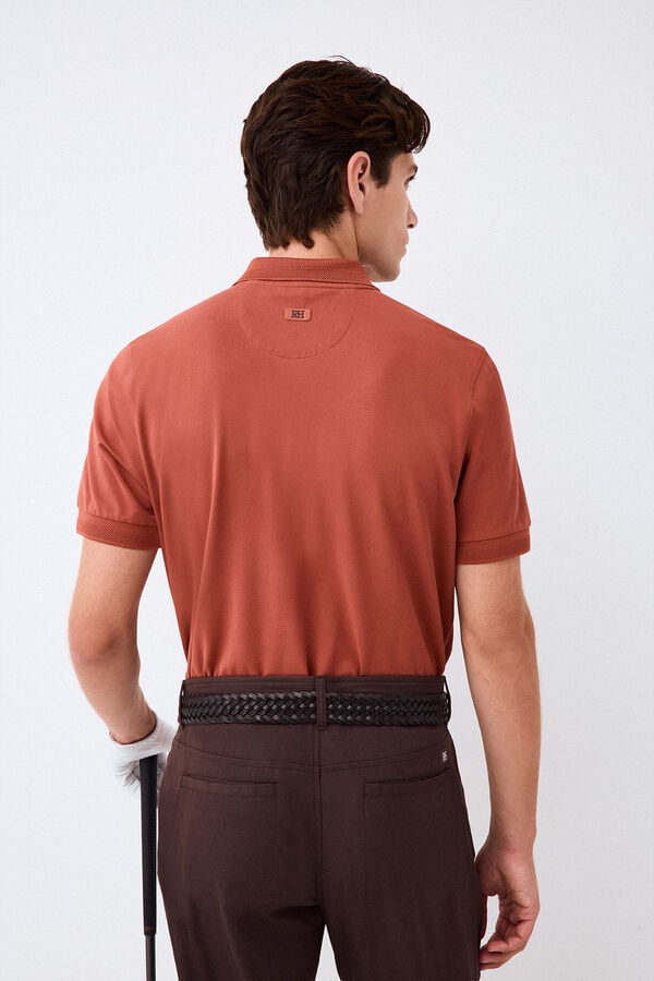 Pedro del Hierro Plain jacquard collar polo shirt Orange
