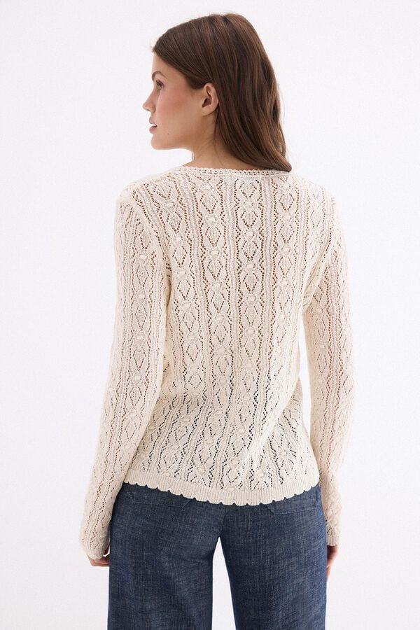 Pedro del Hierro Fancy openwork with crochet trim jacket Ecru
