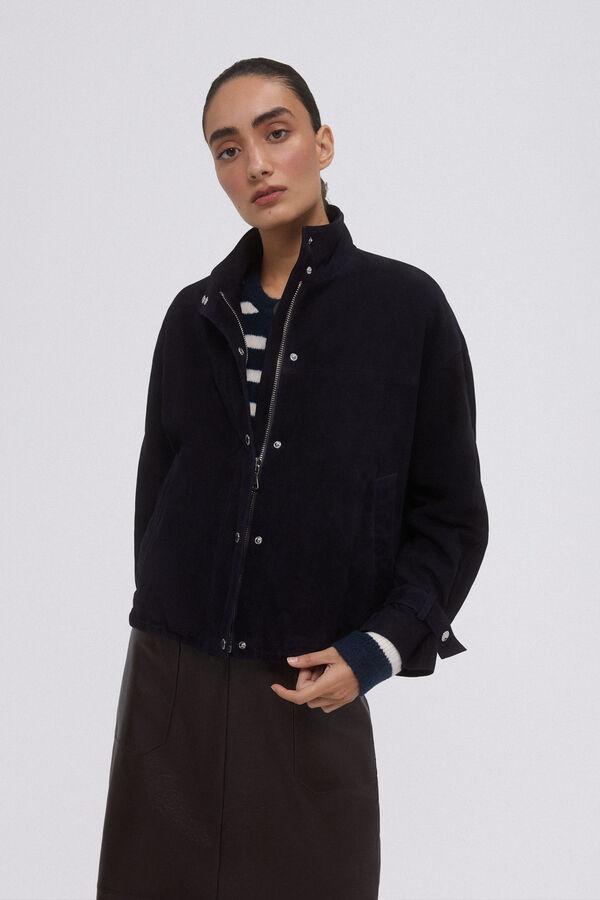 Pedro del Hierro Blue suede bomber jacket Blue