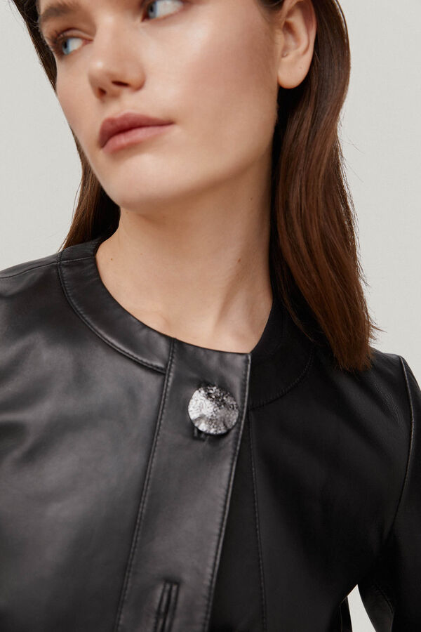 Pedro del Hierro Leather jacket with jewel buttons Black