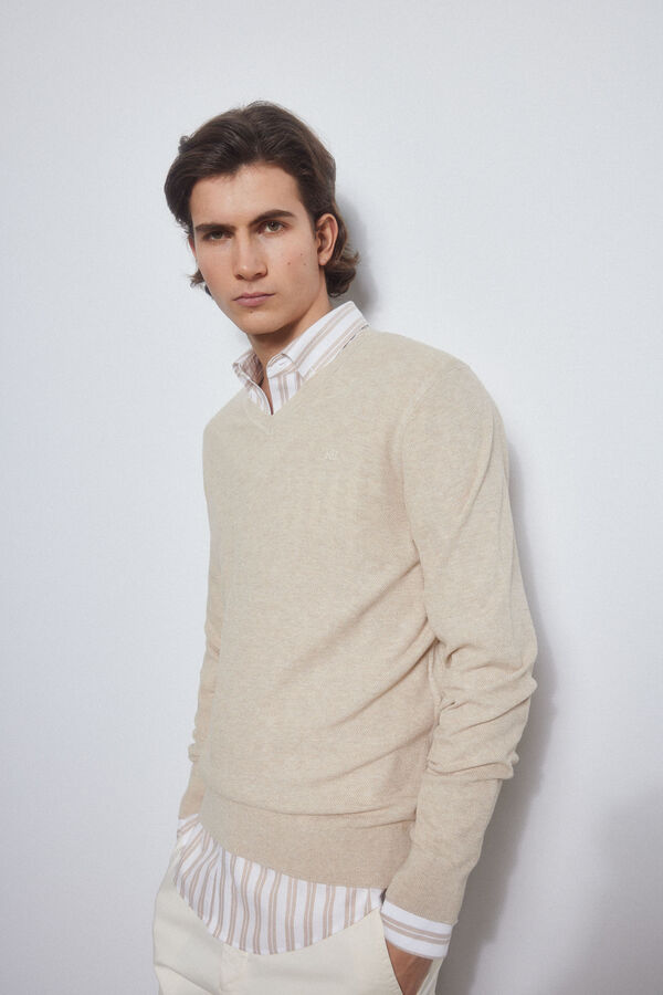 Pedro del Hierro Fine knit linen V-neck jumper Beige