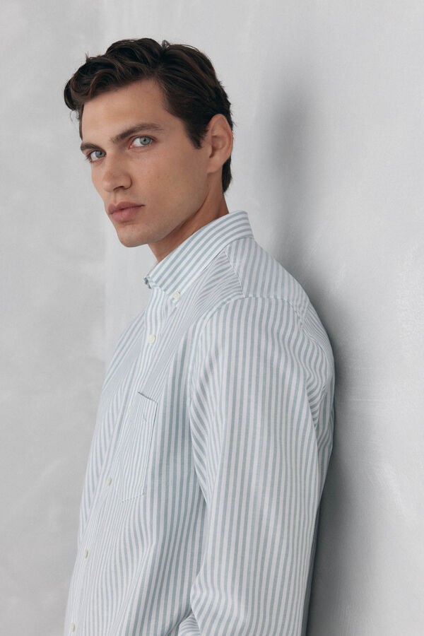 Pedro del Hierro Non iron oxford striped shirt Blue