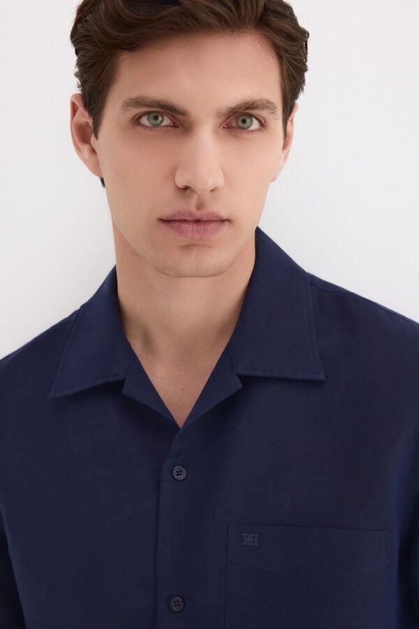 Pedro del Hierro Linen cotton short sleeve shirt Blue