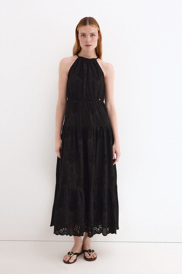 Pedro del Hierro Floral cotton halterneck dress Black