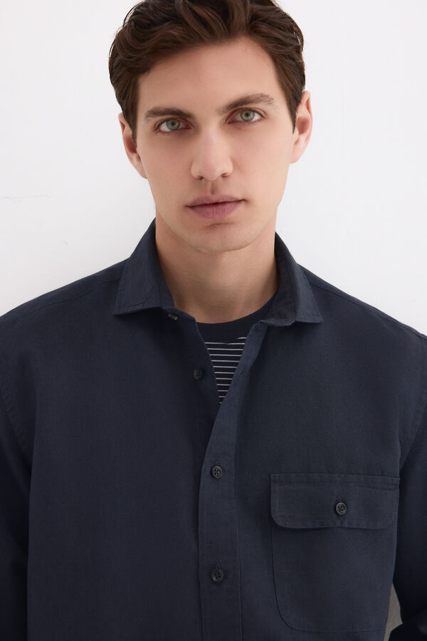 Pedro del Hierro Camisa lino bolsillos Azul