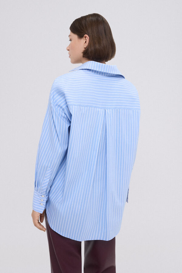 Pedro del Hierro Long striped poplin shirt Blue