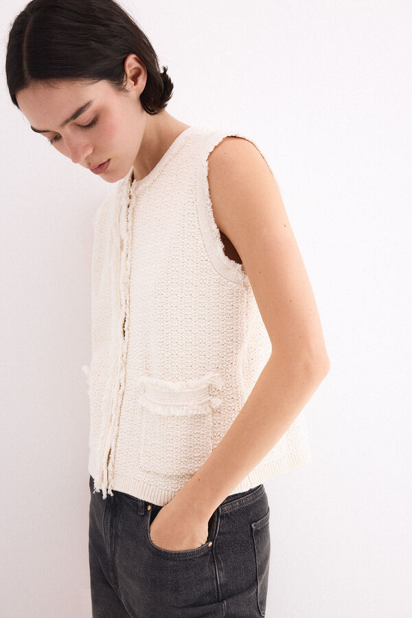 Pedro del Hierro Textured knit gilet Ecru
