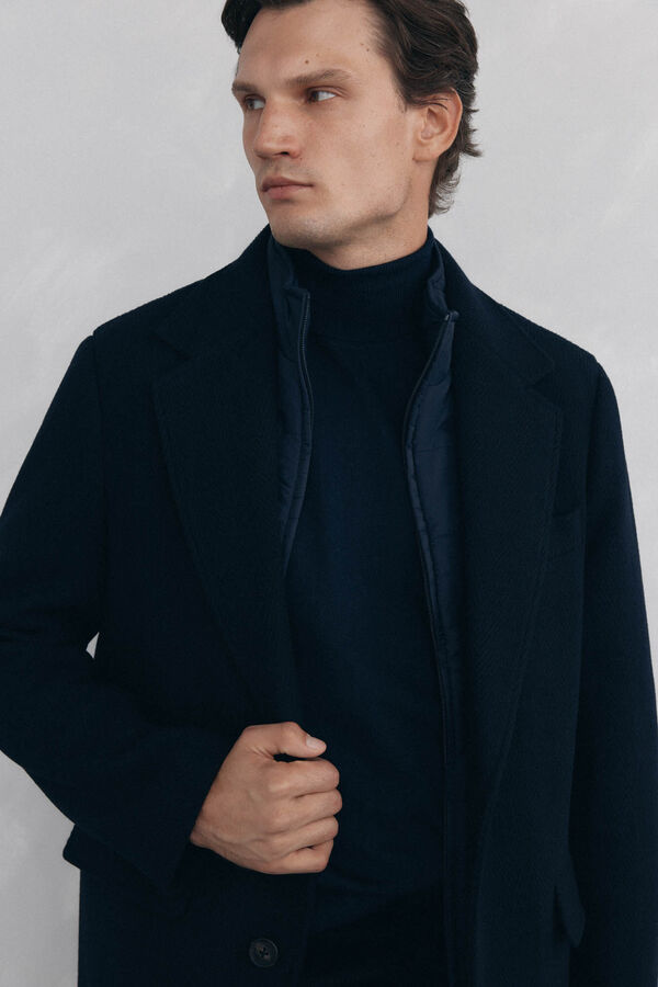 Pedro del Hierro Blue herringbone coat with removable lining  Blue