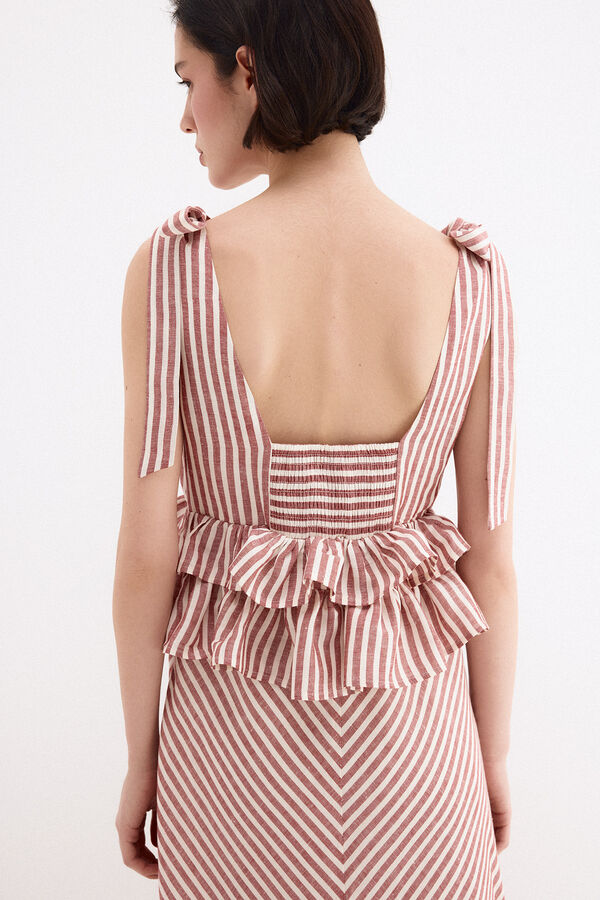 Pedro del Hierro Vestido largo lino detalle lazos Rosa