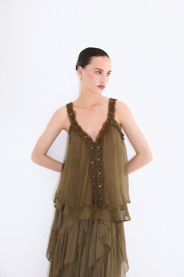 Pedro del Hierro Ruffle strap top Green