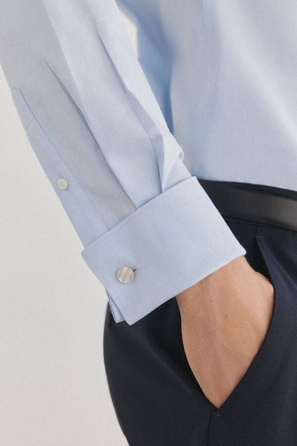 Pedro del Hierro Plain non-iron + stain-resistant cufflinks shirt Blue