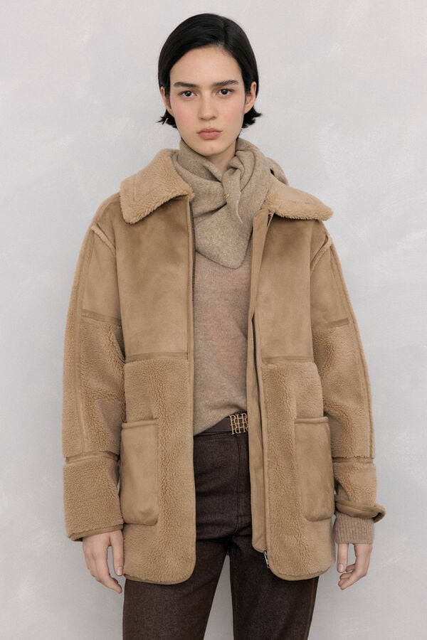 Pedro del Hierro Combined textures coat Beige