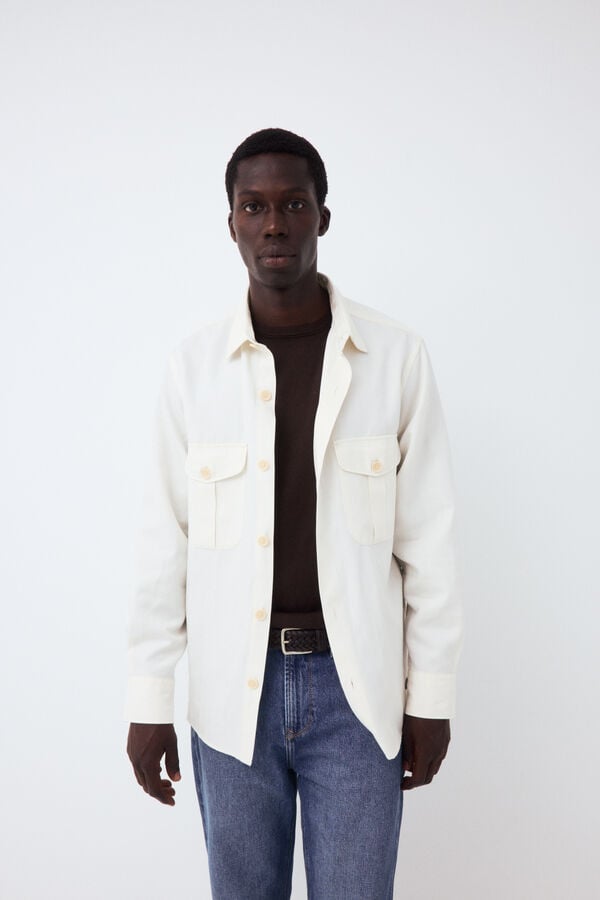 Pedro del Hierro Plain tencel linen overshirt Ecru