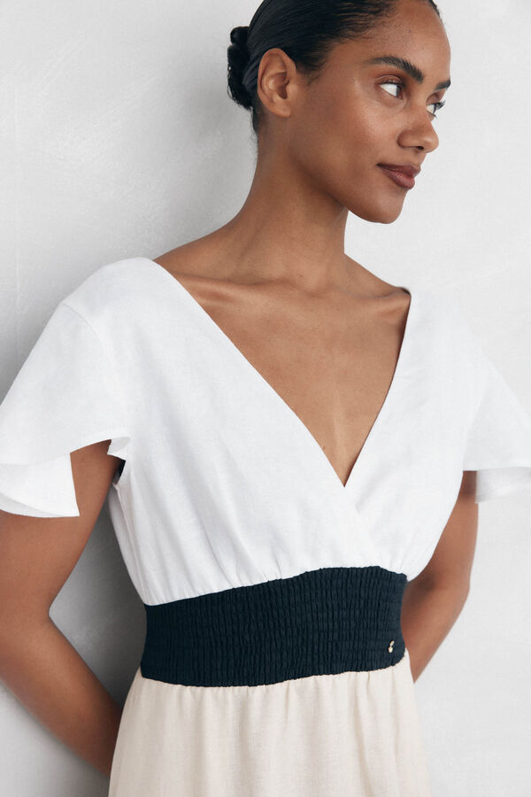 Pedro del Hierro Vestido de linho com contraste fluído Marrom