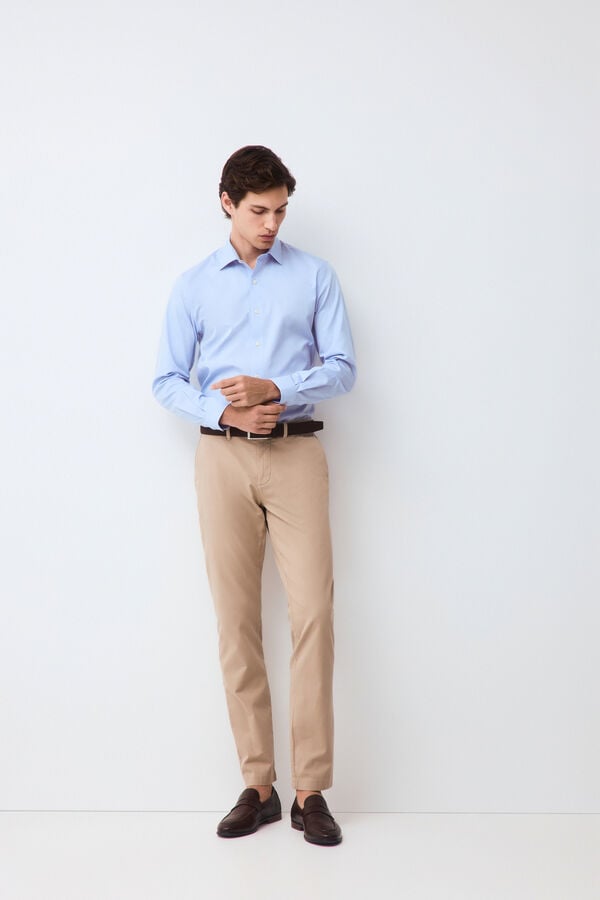 Pedro del Hierro Plain non-iron + anti-stain slim fit dress shirt Blue