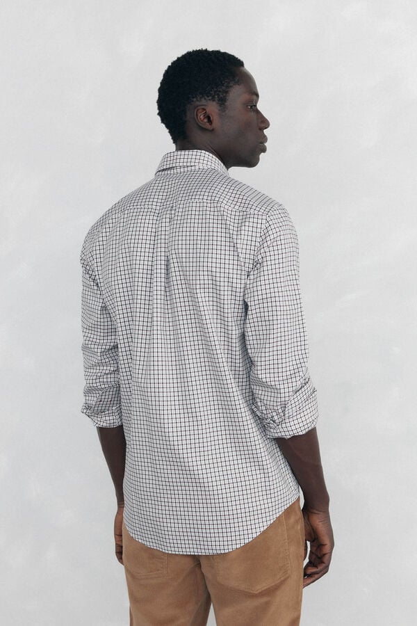 Pedro del Hierro Non-iron Oxford checked shirt Burgundy