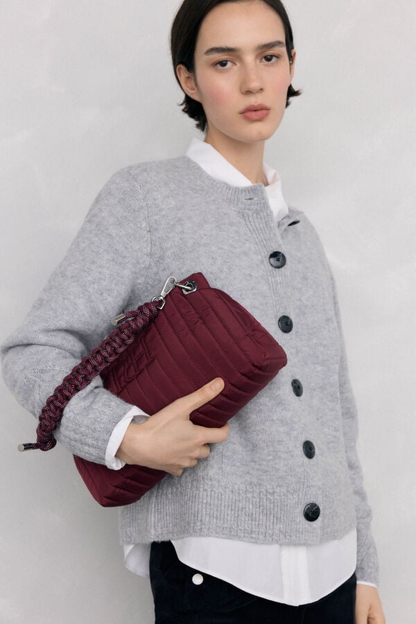 Pedro del Hierro Nylon shoulder bag with zip fastening and drawstring handle Burgundy