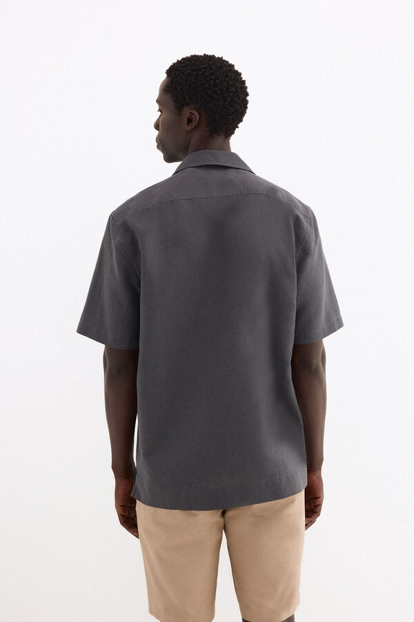 Pedro del Hierro Linen short sleeve Guayabera shirt Grey