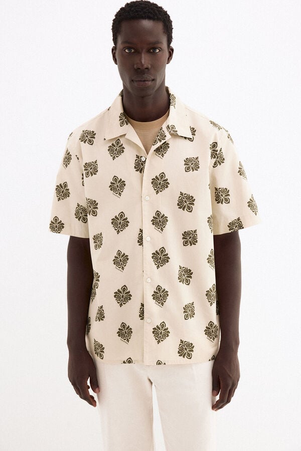 Pedro del Hierro Printed short sleeve shirt Ecru