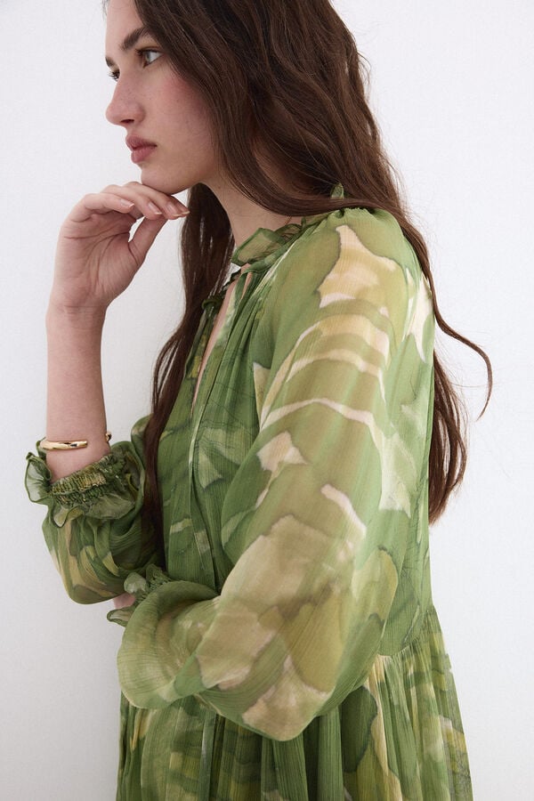 Pedro del Hierro Romantic long printed dress Green