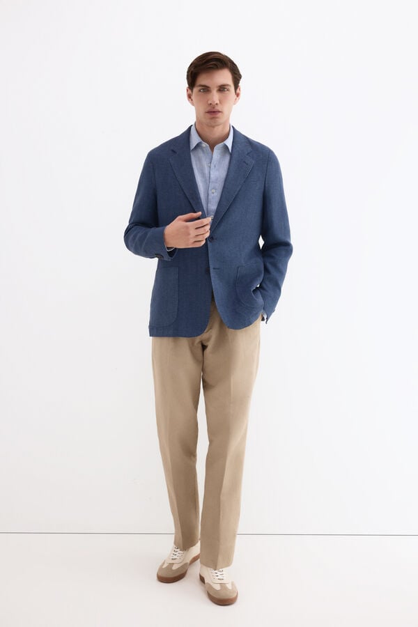 Pedro del Hierro Linen herringbone blazer Blue