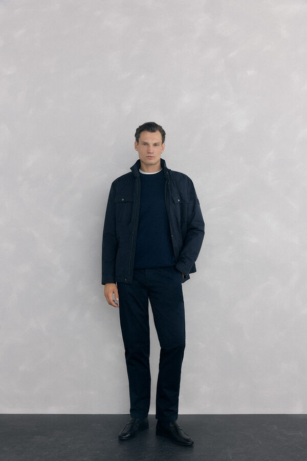 Pedro del Hierro Camisola gola caixa em malha de algodão premium Azul