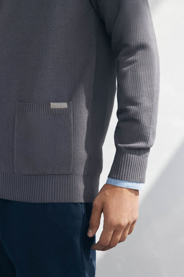 Pedro del Hierro Cotton jersey-knit cardigan polo shirt neck buttons Grey