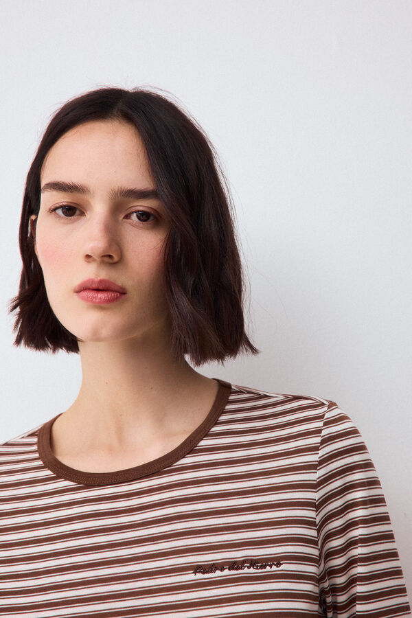 Pedro del Hierro Long-sleeved striped t-shirt Brown