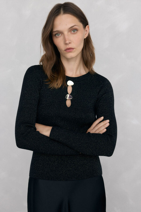 Pedro del Hierro Shiny jersey-knit top with openings Black