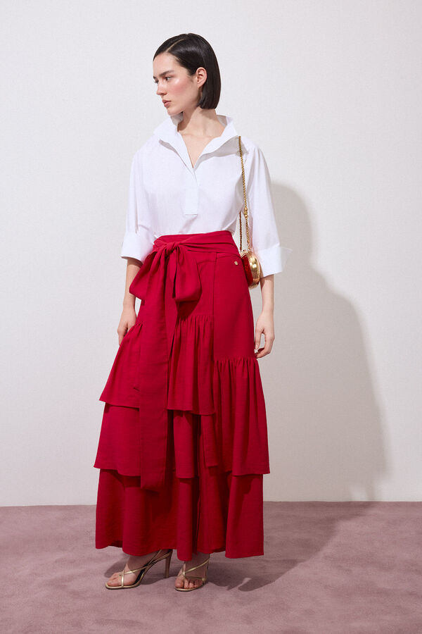 Pedro del Hierro Falda larga volantes Rojo