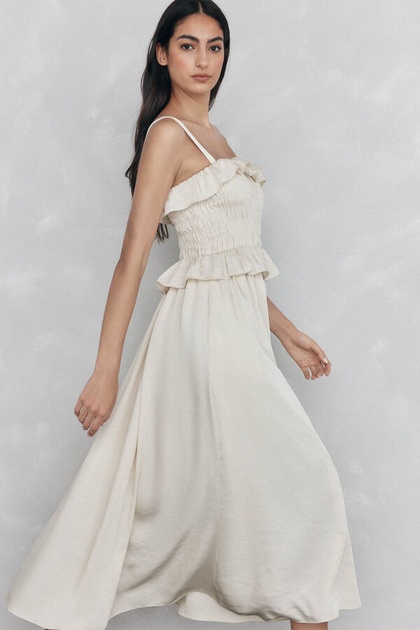 Pedro del Hierro Rubberized dress with ruffles Beige
