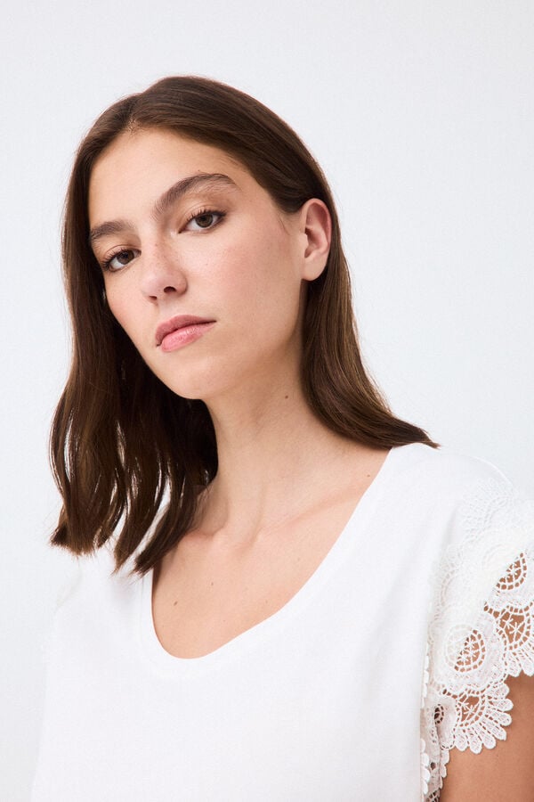 Pedro del Hierro T-shirt de manga em crochet Branco