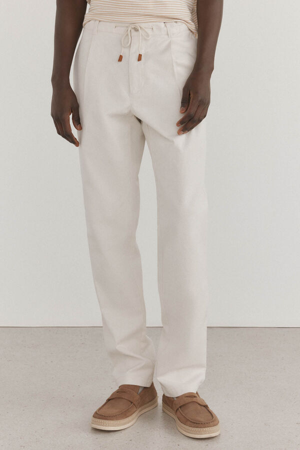 Pedro del Hierro Cotton- linen chinos trousers Ecru