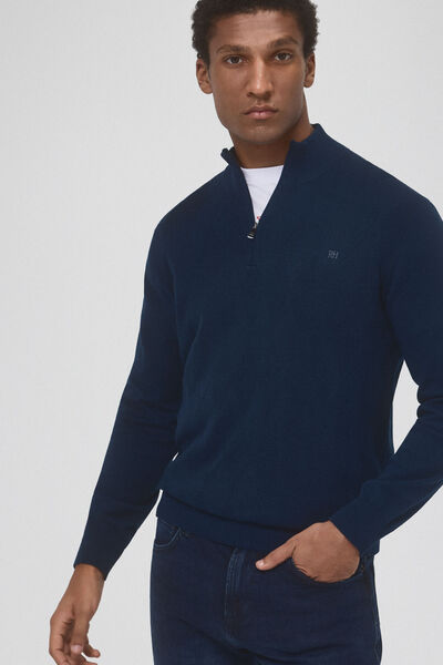 Pedro del Hierro Jersey with round neck front cables Blue