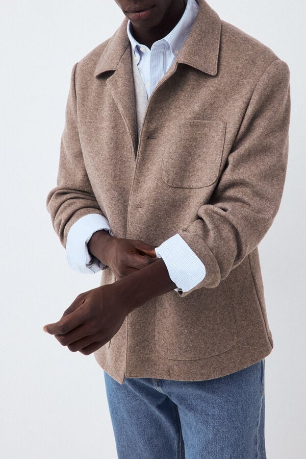 Pedro del Hierro Melange knit overshirt Beige