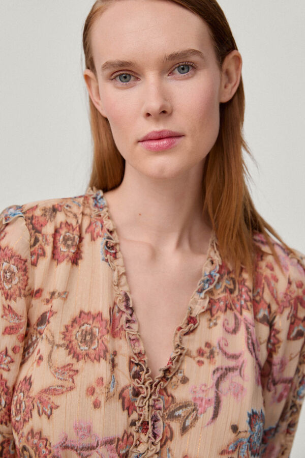 Pedro del Hierro Vestido estampado volantes Morado