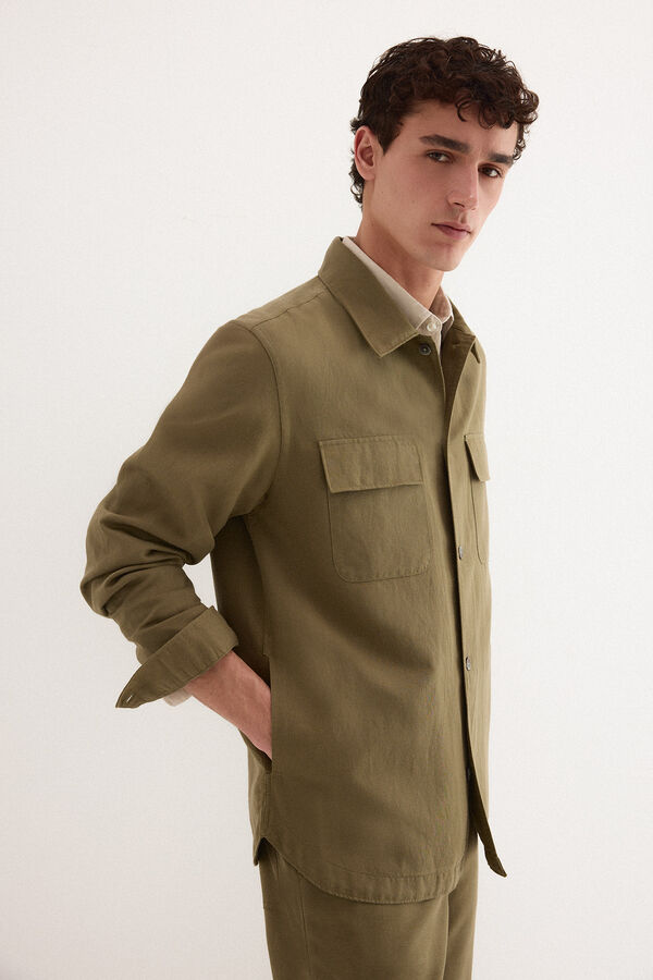 Pedro del Hierro Cotton linen plain overshirt Green