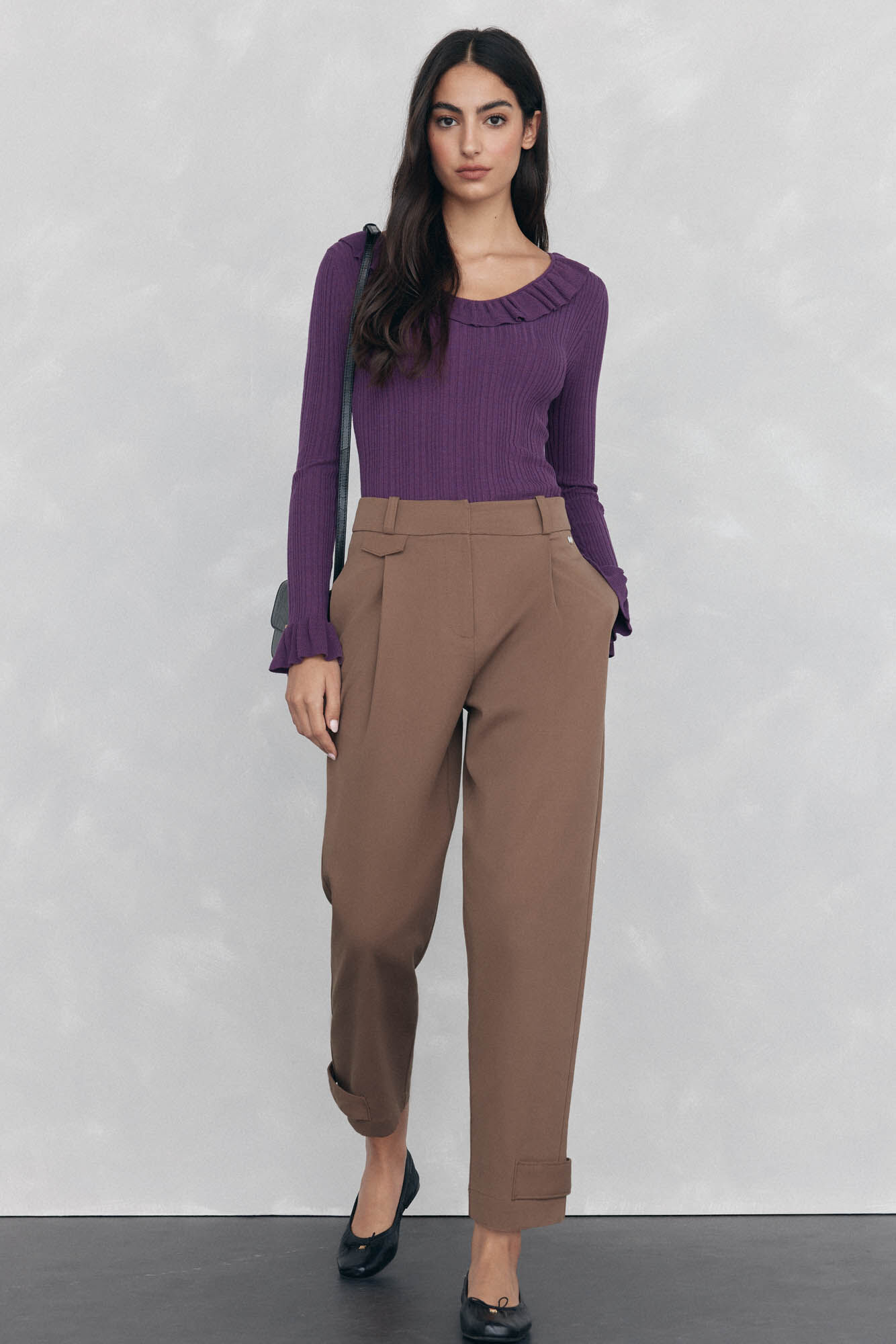 【25SS新品】Hiand frill cup in ribbed knit Knit Fabric Knit U-neckline Ruffle Hem Tank Top For Daily Casual