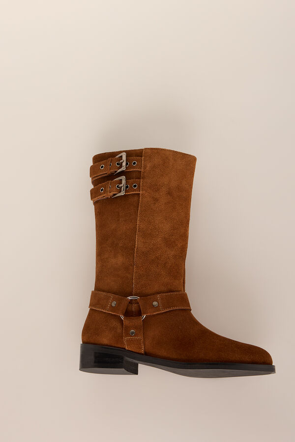 Pedro del Hierro Suede biker boot with buckles Beige