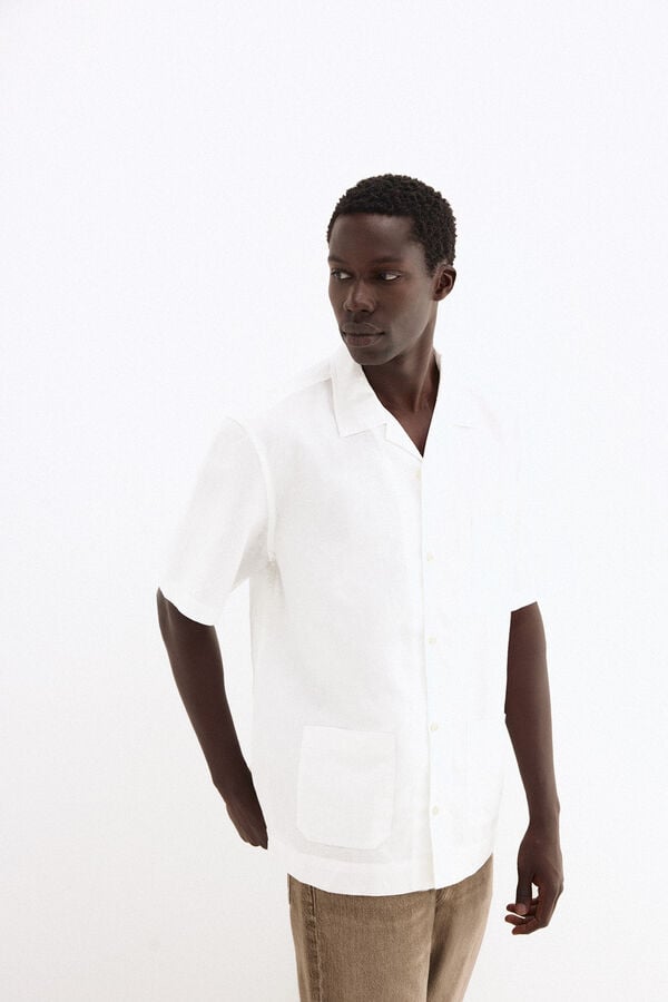 Pedro del Hierro Linen short sleeve Guayabera shirt Ecru